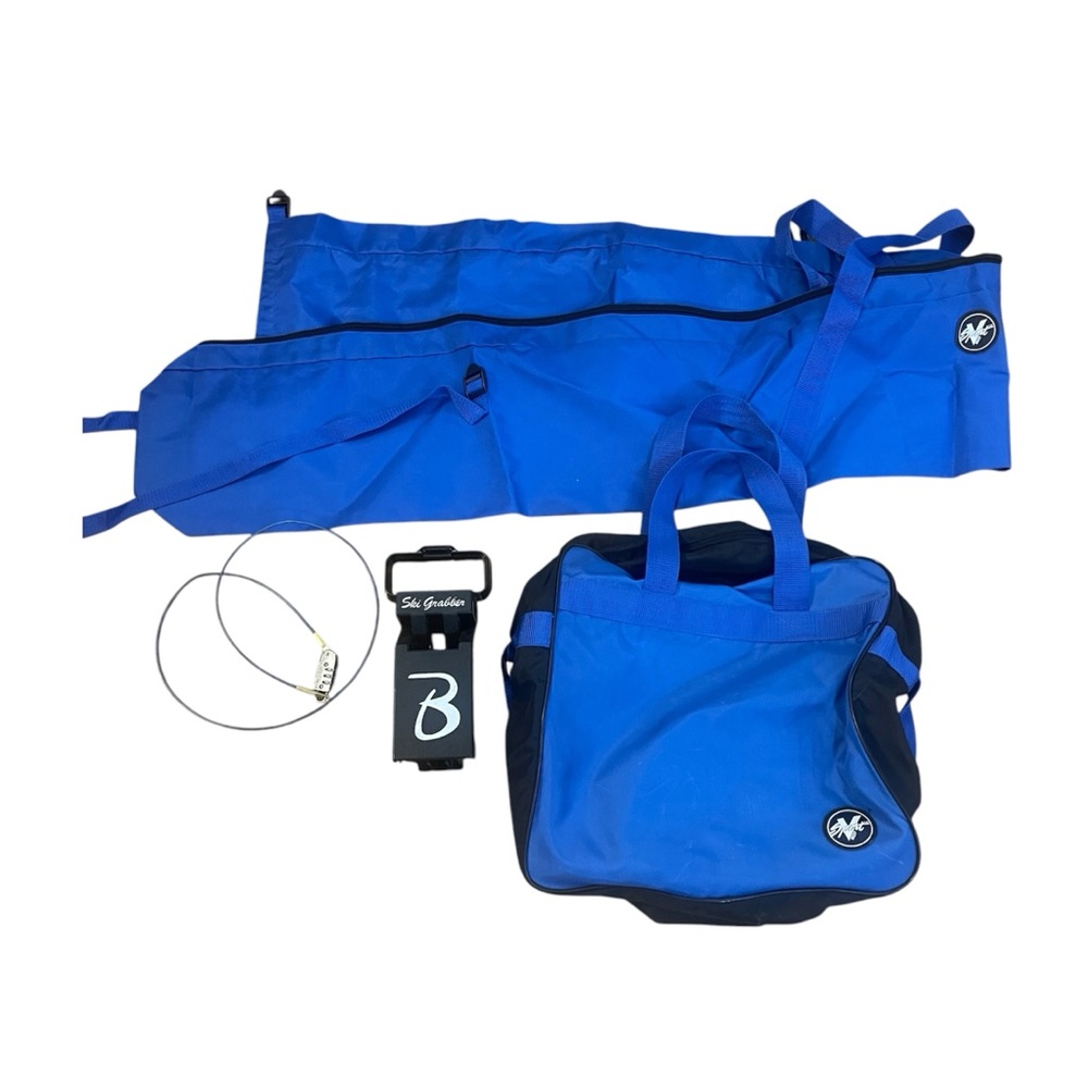 Vintage Valise Ski & Boot Travel Bag Set with Lock & Ski Grabber Blue Black